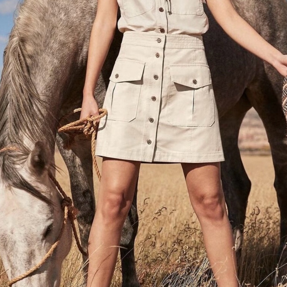 Banana Republic Steppe Linen Blend Cream Button Mini-Skirt w/Pockets, Size 10